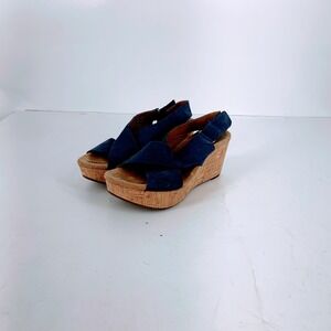 Clarks Women's Caslynn Shae Nubuck Leather Wedge Sandal Blue Brown Size 9 M